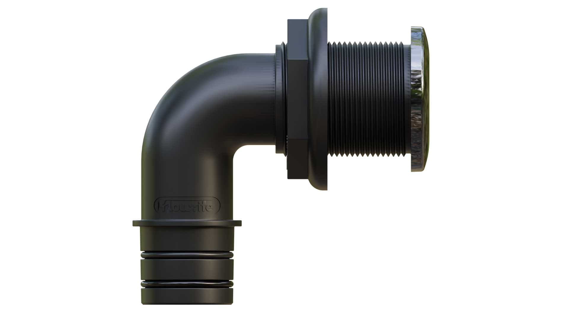 MA-317--01 - 1-1/2" stainless steel 90 degree thru-hull, qwik-lok connection