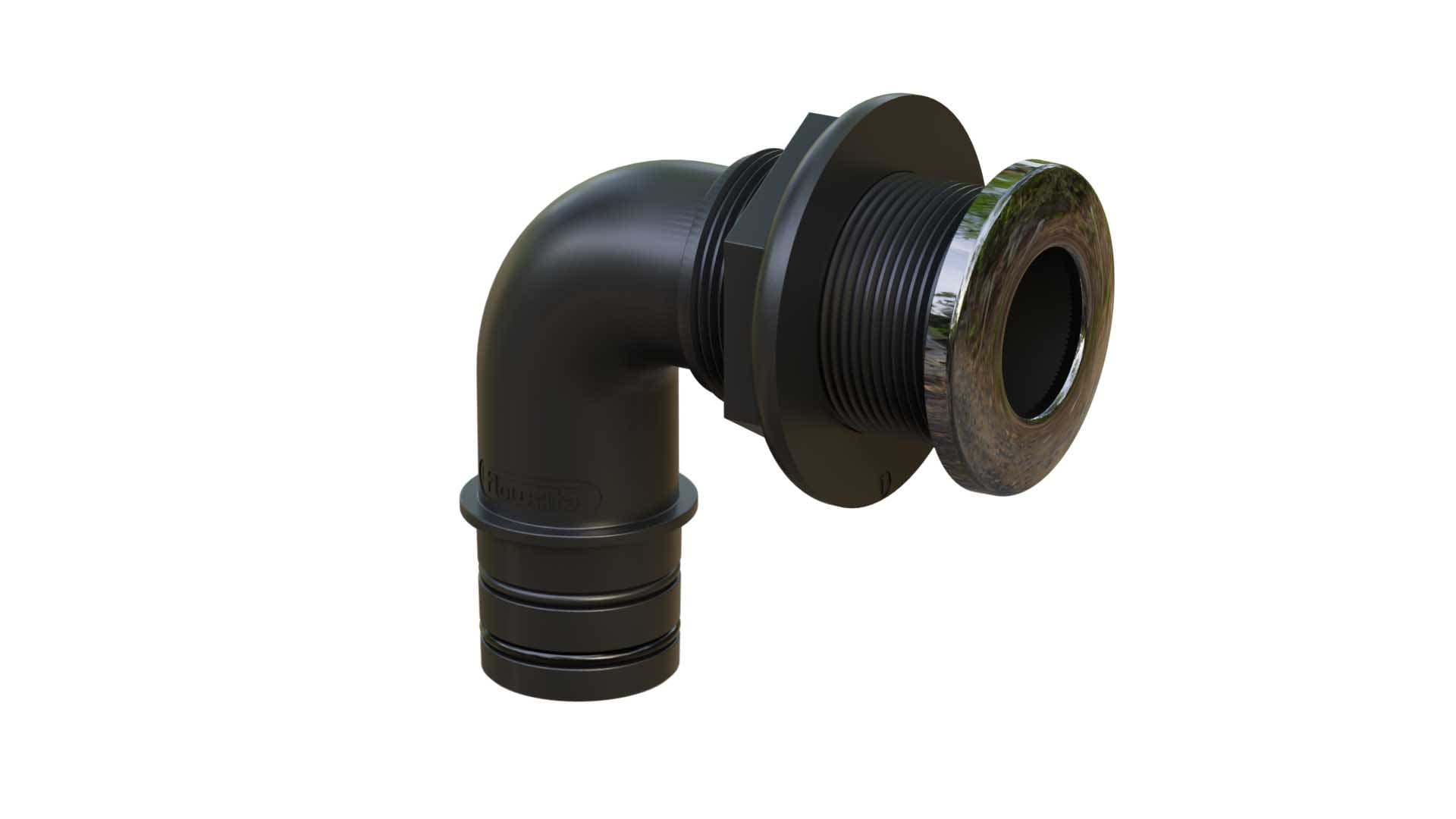 MA-317--01 - 1-1/2" stainless steel 90 degree thru-hull, qwik-lok connection